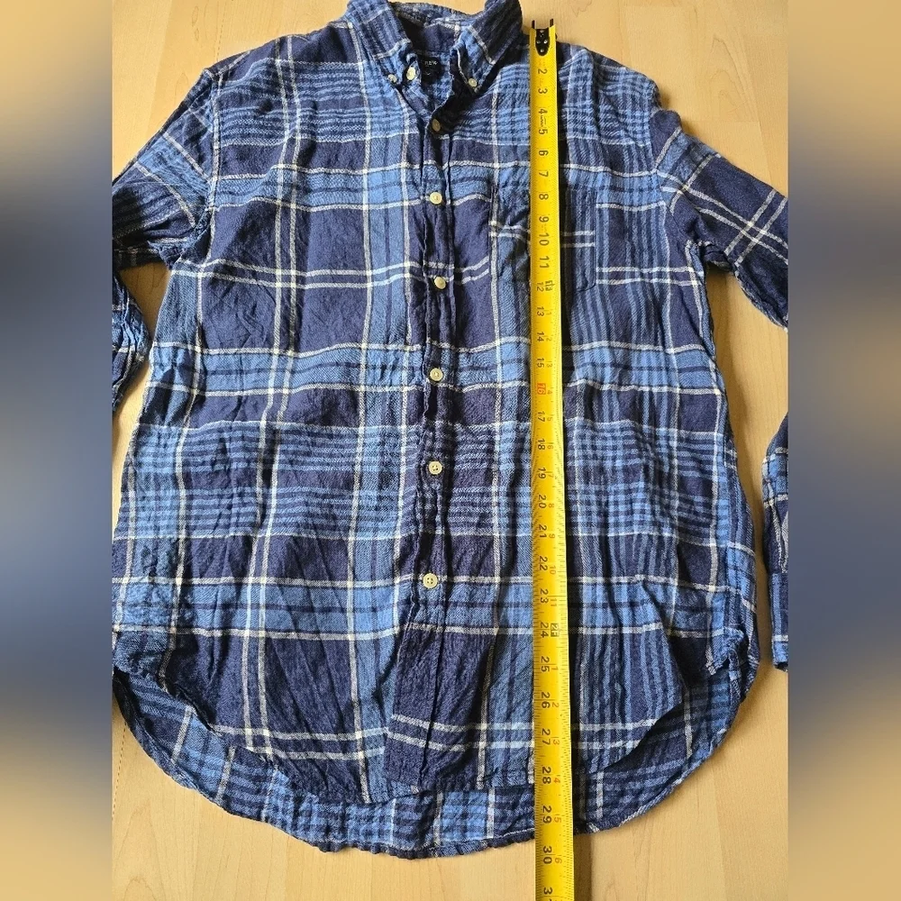 J.Crew 100% Linen Long Sleeve Plaid Button Down Size Large